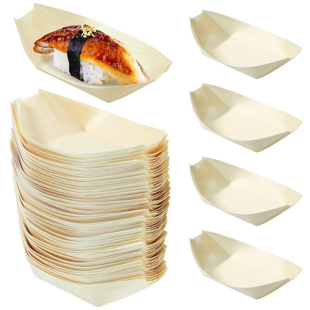 Food In Japanese Snacks - 50 Buah Piring Kayu Sekali Pakai