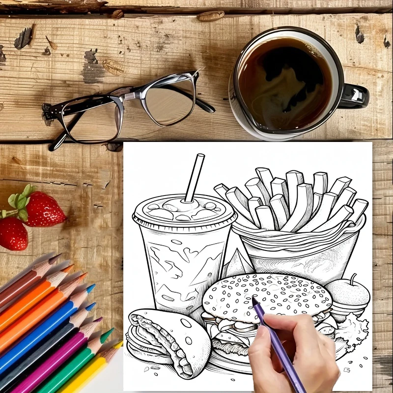Buku Mewarnai Makanan Cepat Sa - Food Snacks Coloring Book ulasan dan harga