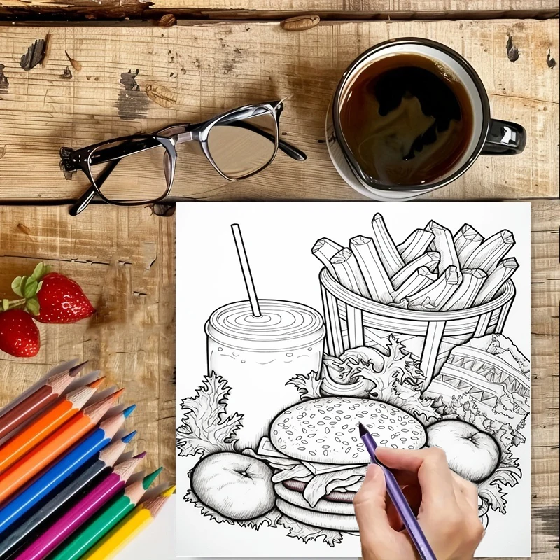 Buku Mewarnai Makanan Cepat Sa - Food Snacks Coloring Book ulasan dan harga